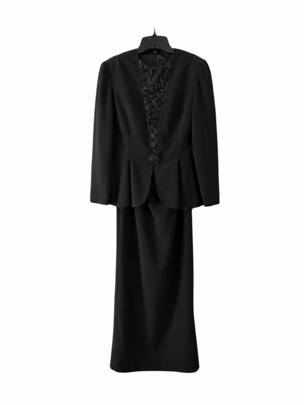 Black Beaded 2-Piece Jacket & Maxi Skirt Set Size M